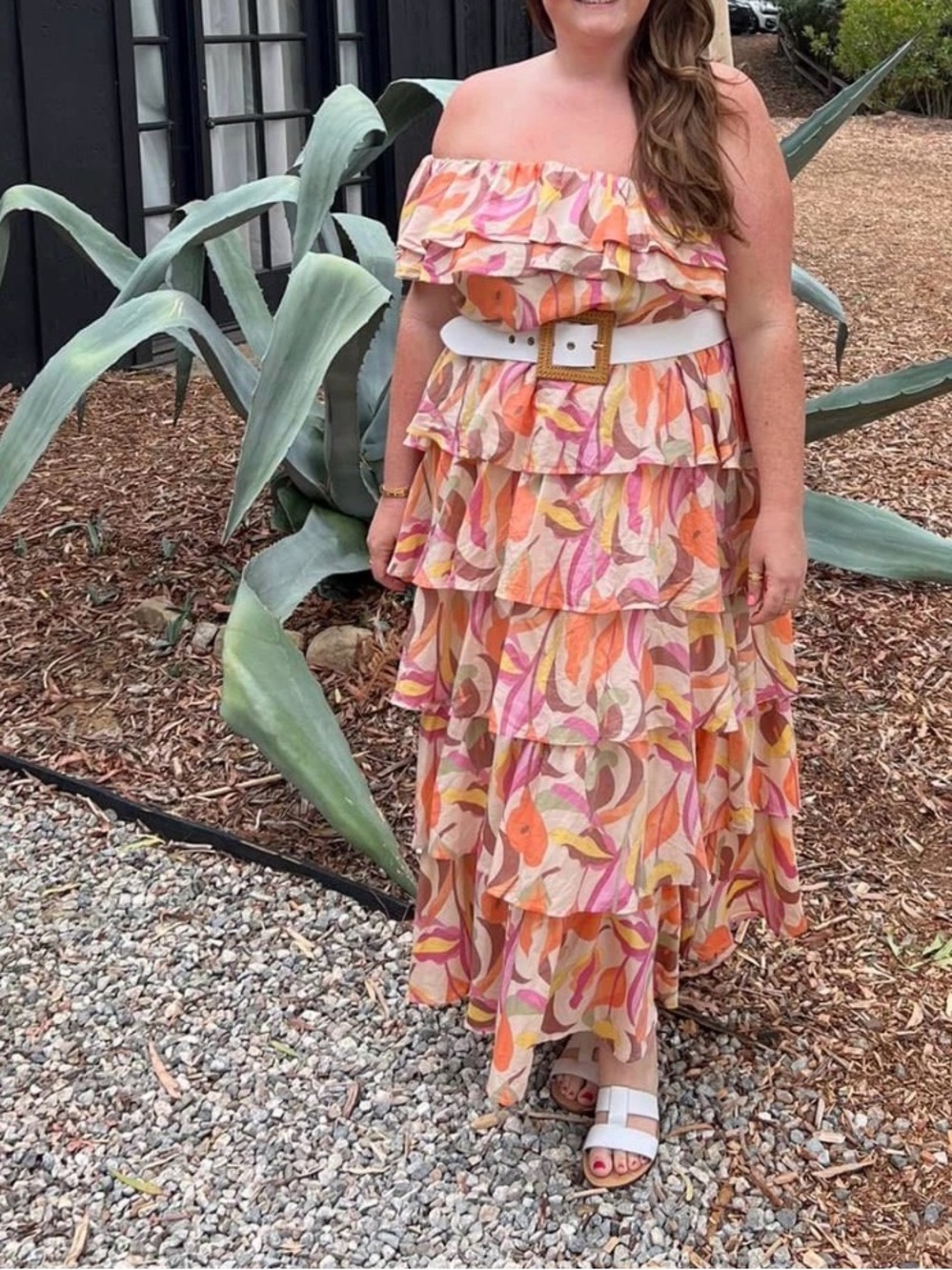 Tiered Ruffle Maxidress — Pink & Orange Print